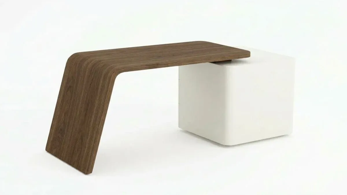 BARISH Study Table, angled view from the bent-leg end