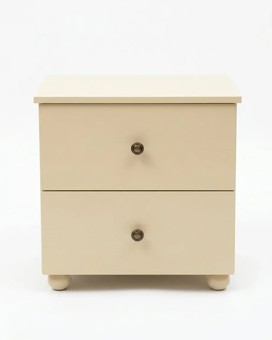 ROSHNI Bedside Table in cream, front view on a white background