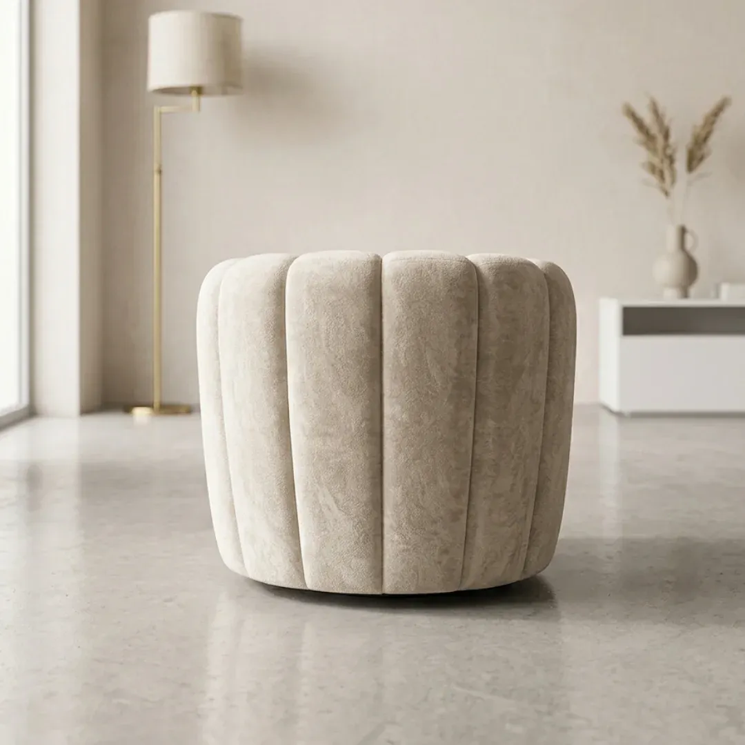 SHABNAM Swivel Accent Chair, seen from behind, showing the channelled back